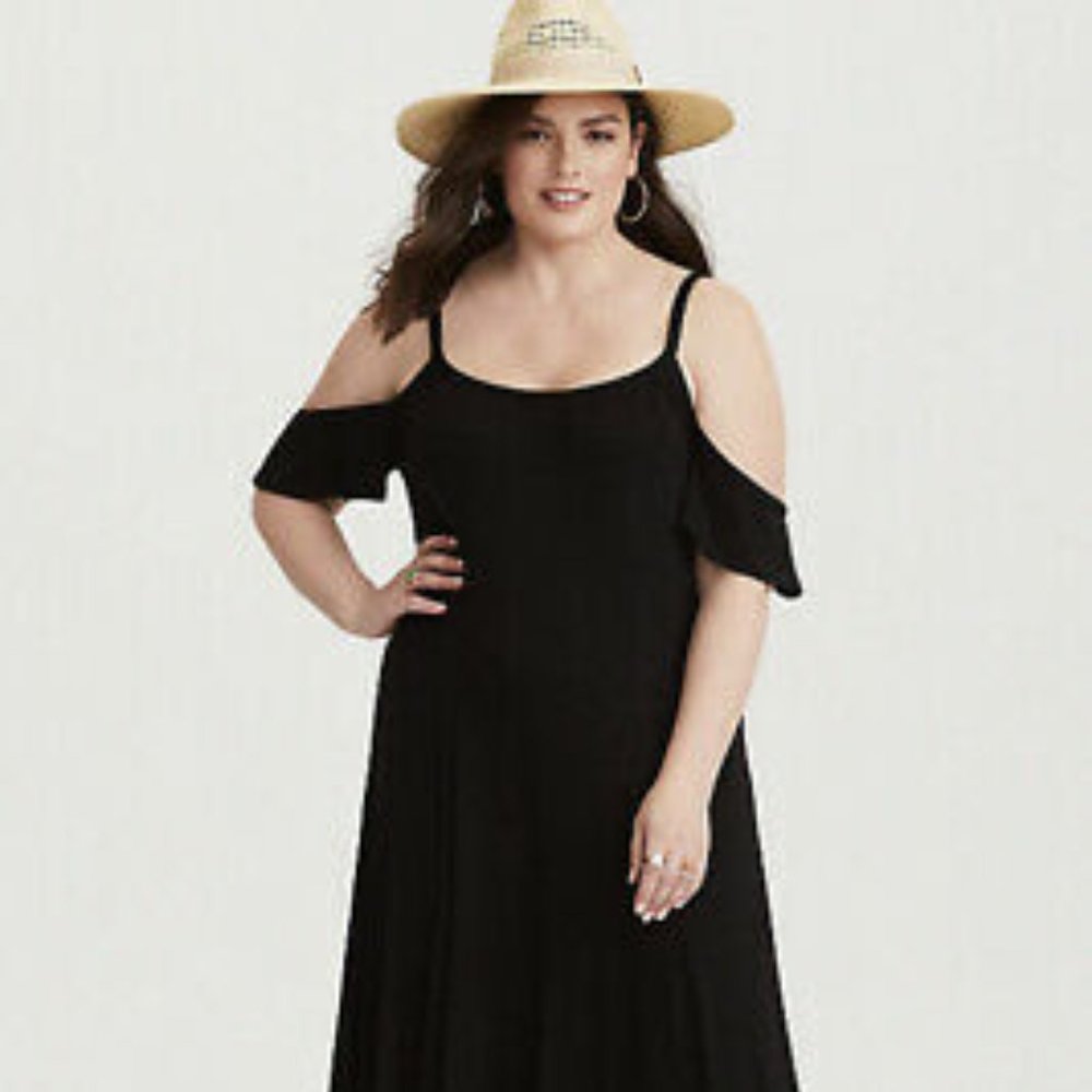 Torrid Black Cold-Shoulder Maxi Dress, 4